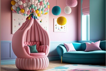 Interior of a colorful stylish happy room Generative AI