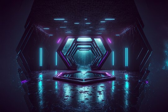 sci fi neon location with glowing lights Generative AI