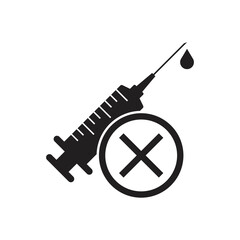 No vaccine icon design. No dope, syringe flat shot with syringe. isolated on white background. Vector illustration