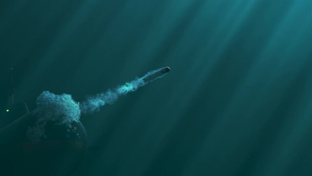 Submarine launch torpedo underwater
