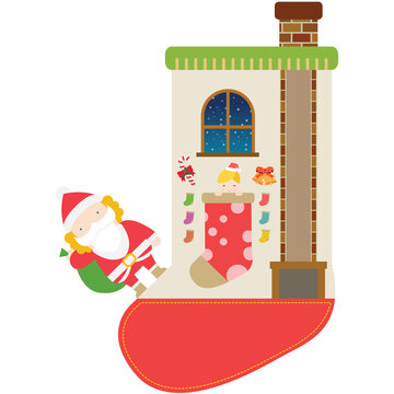 Santa Riding the Wall to Deliver Christmas Gifts
