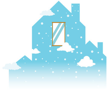 a building with a reflection of the snowy sky
