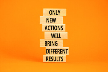 New action symbol. Concept words Only new actions will bring different results on wooden blocks....