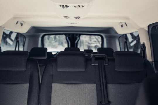 Vans rear seats row close up of modern vip luxury van