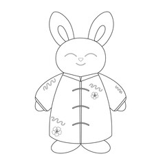 Coloring page Chinese rabbits, bunnies, hare. Doodle, lineart element. Vector Illustration.