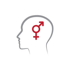 male and female symbol inside brain