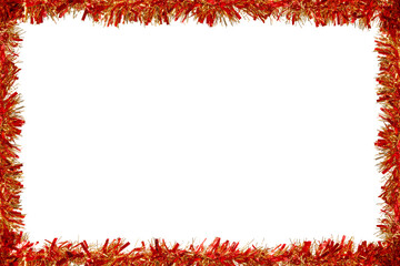 Red and golden tinsel frame isolated png with transparency with copy space. Christmas template and...