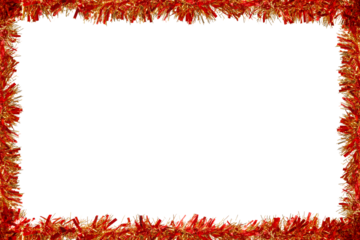 Red and golden tinsel frame isolated png with transparency with copy space. Christmas template and background