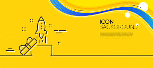Naklejka na ściany i meble Out of the box line icon. Abstract yellow background. Launch Project sign. Startup symbol. Minimal innovation line icon. Wave banner concept. Vector