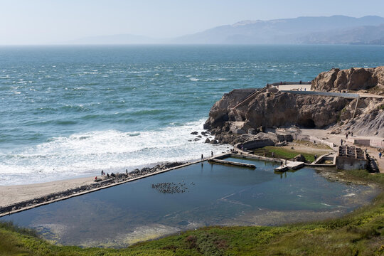 A view of the Sutra Baths at Point Lobos near Lands End.; San Francisco, California, United States of America