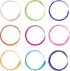 Set of 9 colored circles with brush design - Vector