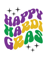 Naklejka premium Happy Mardi Gras quote retro groovy wavy typography sublimation on white background