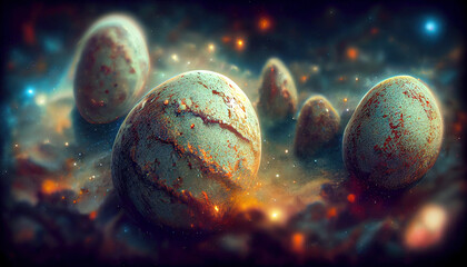 Alien eggs on alien planet, generative ai illustration