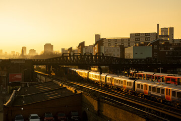 Battersea urban landscape at dusk, London, UK; London, England