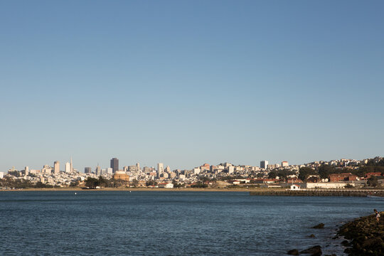 A view of downtown San Francisco from Torpedo Wharf.; Torpedo Wharf, San Francisco Bay, San Francisco, California