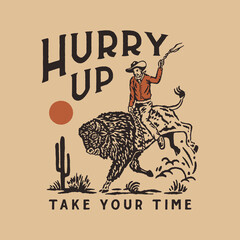 bison illustration rodeo graphic cowboy design cactus vintage bad land © kaboet