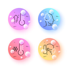 High thermometer, Sick man and Stress minimal line icons. 3d spheres or balls buttons. Low thermometer icons. For web, application, printing. Vector