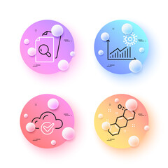 Coronavirus statistics, Inspect and Cloud computing minimal line icons. 3d spheres or balls buttons. Chemical formula icons. For web, application, printing. Vector