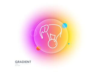 Elephant on ball line icon. Gradient blur button with glassmorphism. Circus sign. Amusement park show. Transparent glass design. Elephant on ball line icon. Vector