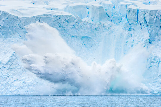 An explosive calving event near Paradise Harbor, Antarctica.