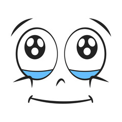 Cartoon smiling face with tears. Happy expression vector illustration.
