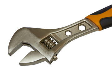 Adjustable wrench with a rubber handle,Adjustable wrench with rubberized handle, isolated on white background
