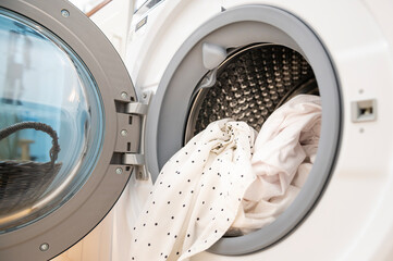Close-up  laundry washing machine in home , health care lifestyle concept