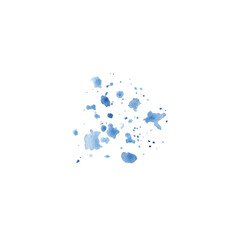 Blue spots and splashes isolated on white background. Watercolor hand drawn illustration. Texture for backgrounds