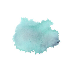 Blue green spots and splashes isolated on white background. Watercolor hand drawn illustration. Texture for backgrounds