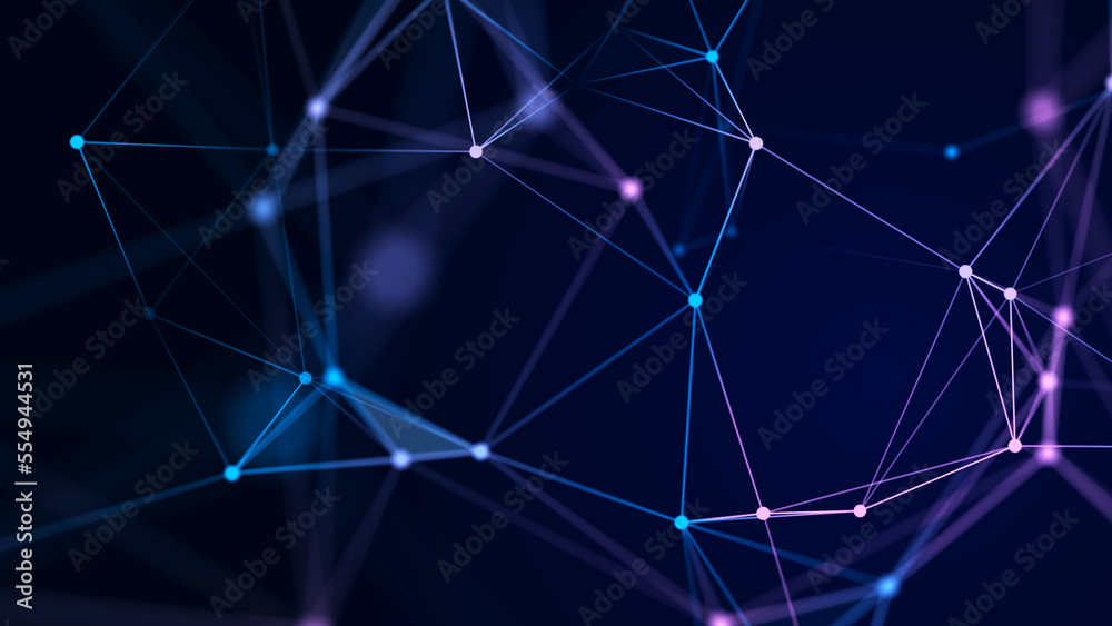 Poster connection of colored lines and shapes in space. big data visualization. digital background. 3d rend