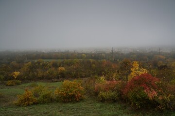 Kadan, Czechia - October 23, 2022: view to city in foggy autumn