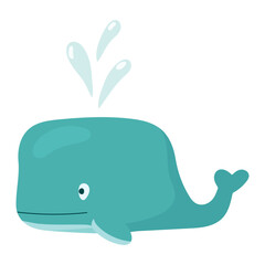 Vector illustration of a cute cartoon whale with spray.