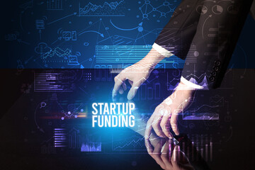 Businessman touching huge screen concept