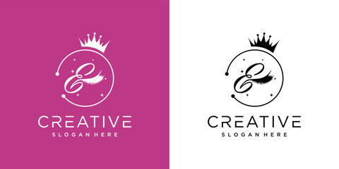 Eyelash logo creative concept with combination letter E Premium Vector