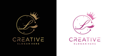 Eyelash logo creative concept with combination letter L Premium Vector