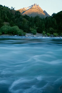 Futaleufu River with Tres Montes rising in the background.; Futaleufu, Chile.