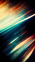 Defocused rays. Glow motion. Rainbow radiance. Blur orange blue color light stripes on dark black illustration collage abstract background.