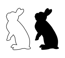 Silhouettes of rabbits isolated on a white background. Black outline bunny icon set.