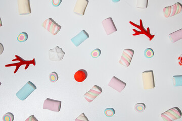 Candy pattern on a white background. Christmas decorative elements. 