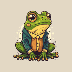 green frog character logo mascot design in cartoon for business branding