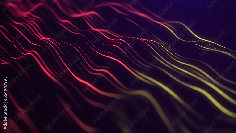 Poster futuristic musical wave of red and yellow lines. digital data flow. the concept of big data. network