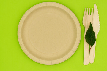 Ecological plates, fork, knife and glass, eco-friendly, composting, disposable and recyclable...