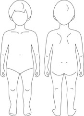 Child figure line drawing croqui for flat fashion sketches and cads. Vector mannequin isolated design.