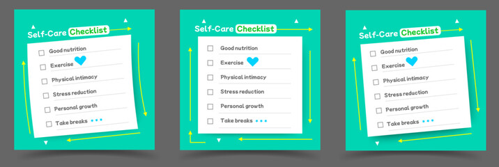 Self care checklist background or Self care task list or to do ideas for healthcare Notebook