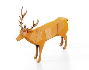 3D render of young deer figurine isolated on white