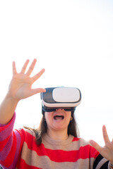 woman with virtual reality glasses on a white background