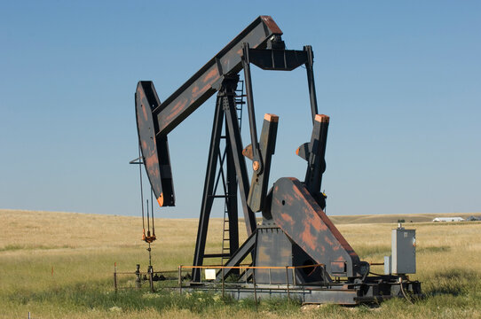 An oil rig pumps oil from the Montana ground; Billings, Montana, United States of America