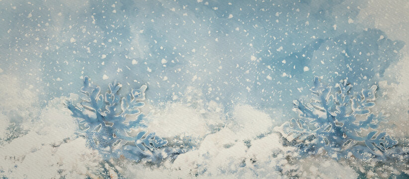 Winter snowy background. Watercolor design