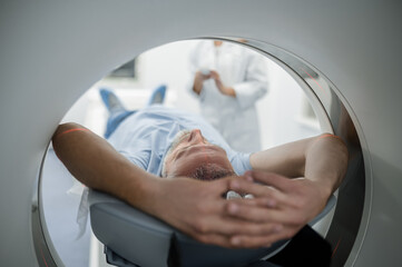 Close up of a patient in the MRI scanner