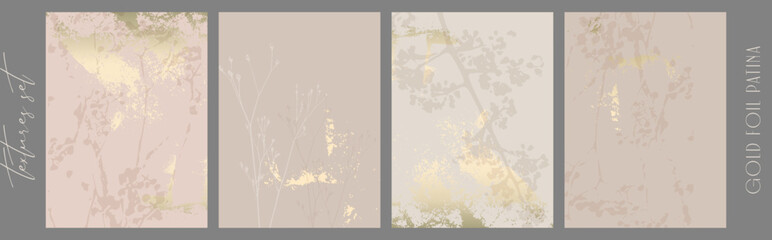 Floral chic background with delicate flowers and botanical elements and touch of gold foil - 554952395